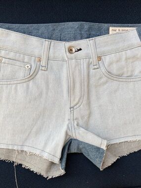 rag & bone Two-Tone Jean Shorts - Light Blue and Dark Blue